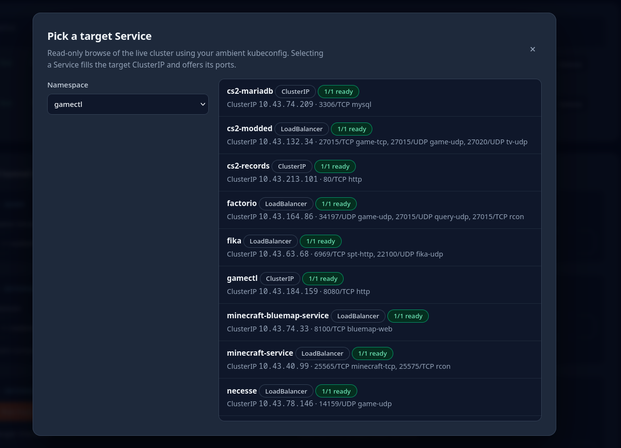 Live target Service picker