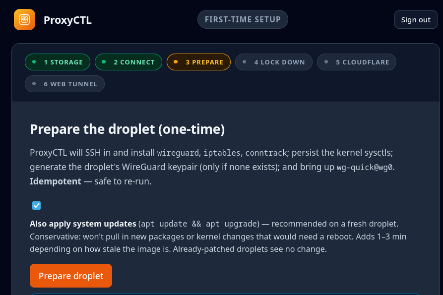 First-run setup wizard